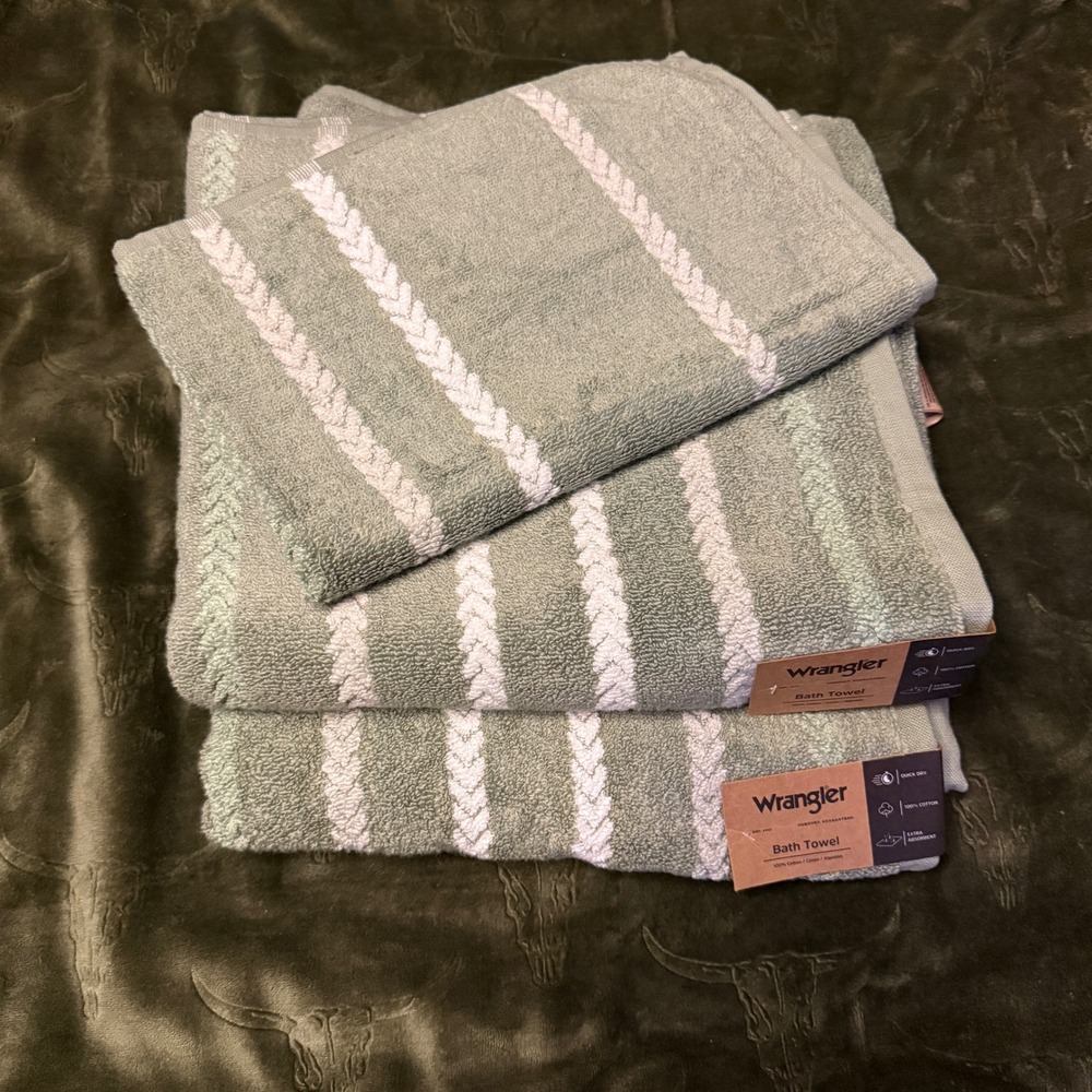 Wrangler Towel Set Unisex OS Green NEW 3 Pc Cowboy Twill 2 Bath 1 Hand Towel Set